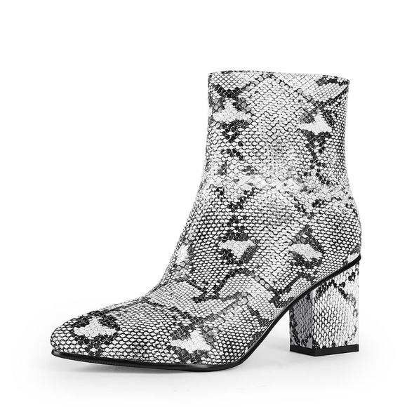 Wet Kiss Shoes - 📣 Wetkiss Snakeskin Print Ankle Boots 👢 Side Gold Zipper Block Heel Like New